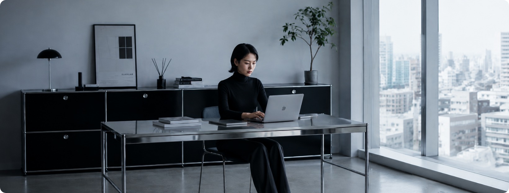 デスクでノートパソコンに向かうオフィスワーカーの女性